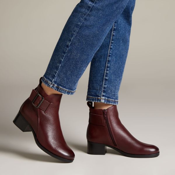 Clarks Womens Mila Charm Ankle Boots Burgundy | UK-2683415